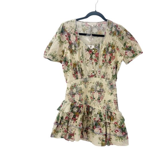 LoveShackFancy Keelin Mini Dress Shining Gemstone Floral Cotton Multi Size M NWT - Picture 7 of 11